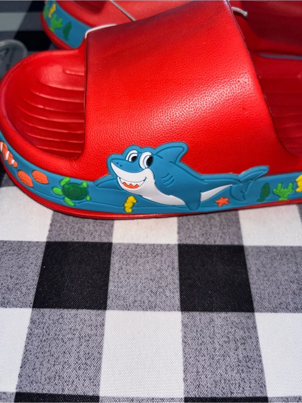 Kids Red Shark Slide Sandals - Size 12